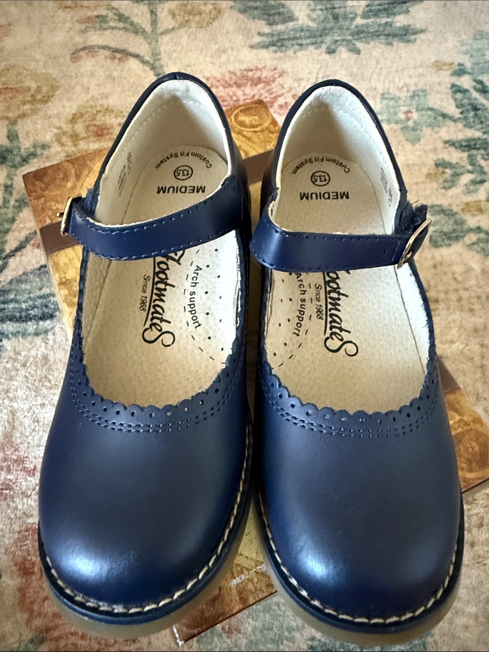 Little Girls FootMates Navy Blue Girls Mary Jane Shoes - Picture 3 of 4